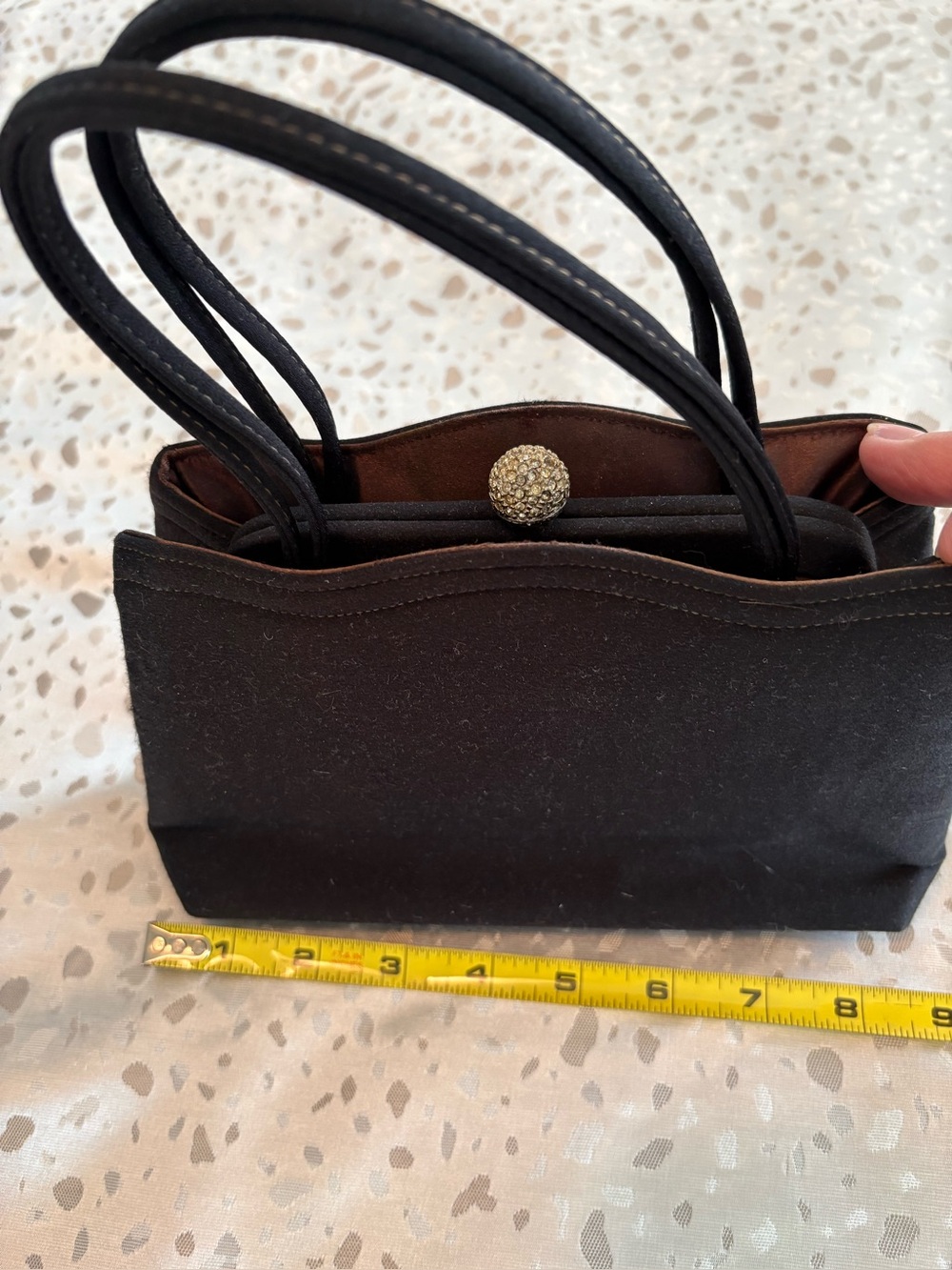 Elegant Black Evening Handbag with Crystal Button Accent